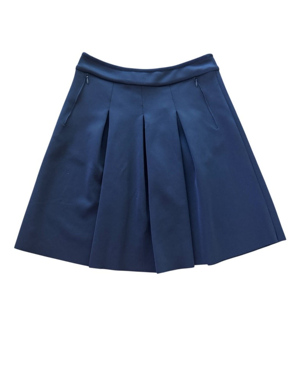 EUC J. McLaughlin Navy Pleated Skirt XS Fit & Flare Scuba Stretch Pockets